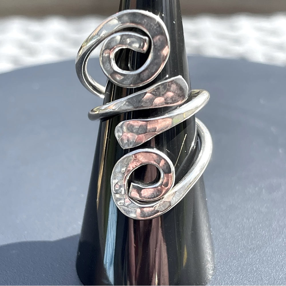 Handmade 925 Sterling Silver‎ Hammered Swirl Statement Ring SZ 6.5 — 7.5 See 👇